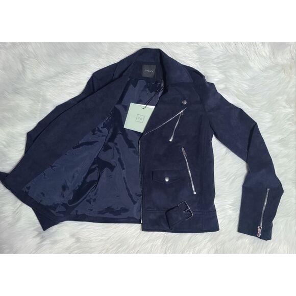 NWT|Theory Modern Moto 2.0 Fulton Navy Faux Suede Jacket - Picture 5 of 13